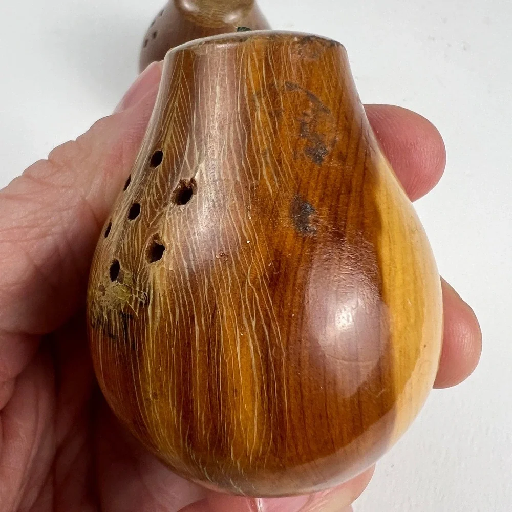 VTG Wooden Salt and Pepper Shakers Brown Wood Sauk Centre MN Souvenir